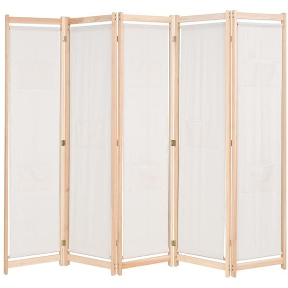 Cloison de séparation 5 panneaux Crème 200 x 170 x 4 cm Tissu
