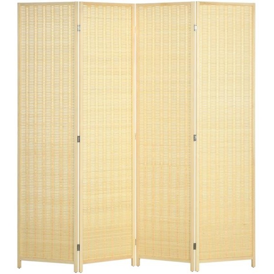 Cloison dintérieur - Paravent 4 panneaux - Pliable - En bambou et en bois de pin - Bois naturel