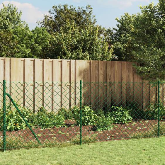Clôture à mailles losangées avec piquet dancrage vert 1,1x25 m