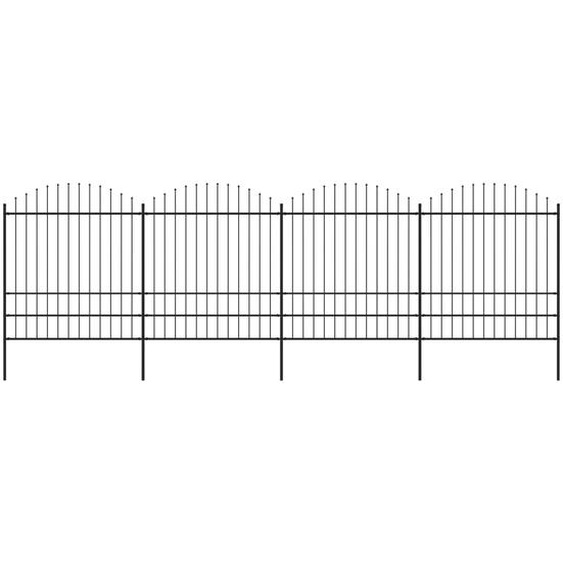 Clôture de jardin à dessus en lance Acier (1,75-2)x6,8 m Noir
