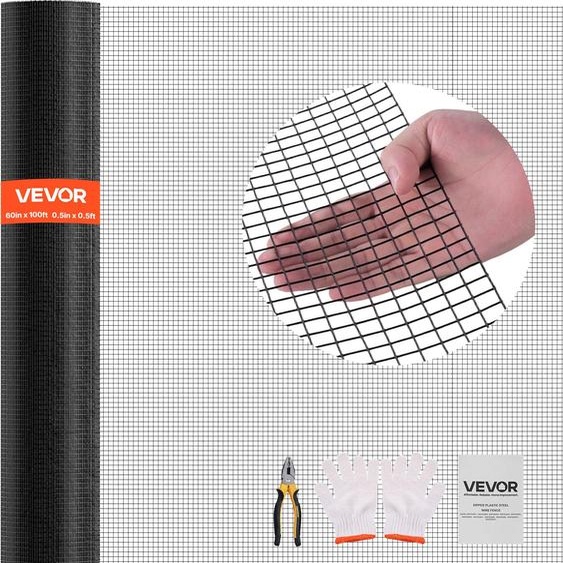 Clôture de jardin VEVOR 152 cm x 30,48 m, largeur de maille 1,27x1,27 cm, grillage galvanisé de 1,06 mm, grillage à poules revêtu de vinyle, treillis soudé, clôture pour plantes de jardin pour lapins & volailles