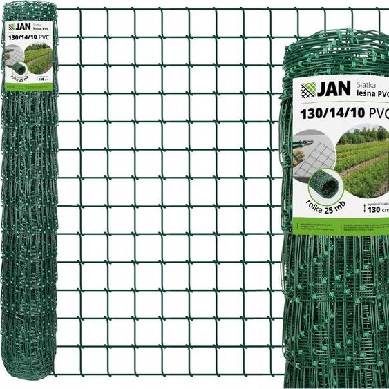 Clôture forestière - 130/14/10 - Hauteur 130 cm - Rouleau de 25 m - Vert - Galvanisé + revêtement PVC - Treillis noué Clôture pour gibier 10 x 10 cm - 80 g/m²