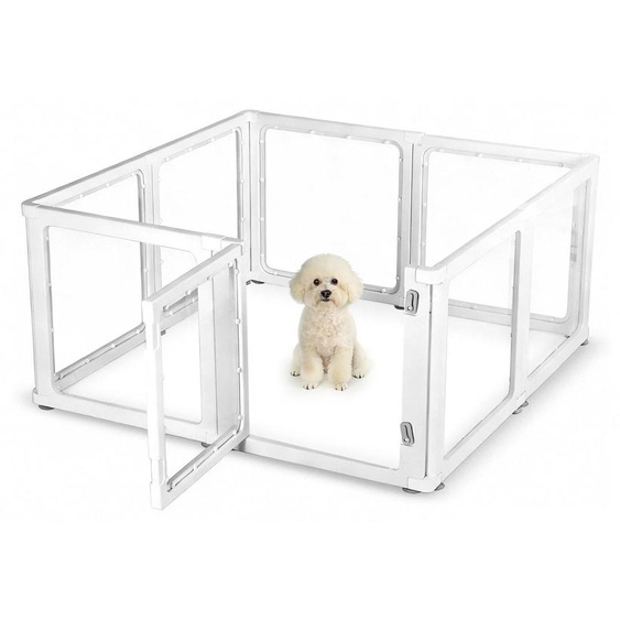 Clôture intérieure transparente pour chiens - Enclos pour chiens ou chiots en acrylique de haute qualité - Avec porte - Anti-évasion - Design ressemblant à un meuble - Blanc