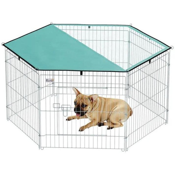 Clôture métallique pliable pour chiens - Enclos pour chiots - Forme ronde, diamètre 120 cm - Hauteur 60 cm - Housse en polyester imperméable - Pour intérieur et extérieur