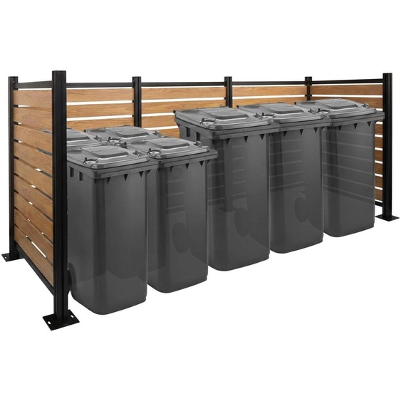Clôture pour poubelles en aluminium HWC-K57, habillage pour poubelles, aspect bois extensible 130 x 300 x 110 cm ~ marron clair