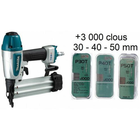 Makita - Cloueur pneumatique AF506 - 8 bar - 15-50mm - Avec 3000 clous de 30, 40 et 50 mm