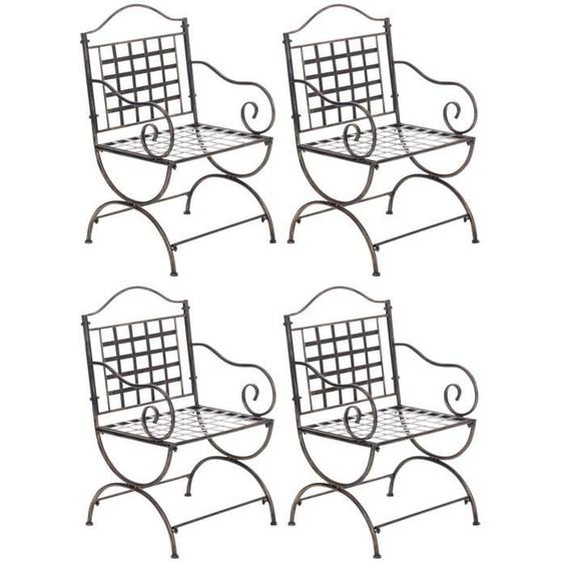 CLP 4 x Chaises de Jardin Lotta en Fer solide et résistante avec Accoudoirs , Bronze