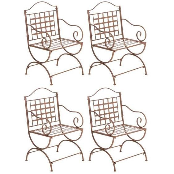 CLP 4 x Chaises de Jardin Lotta en Fer solide et résistante avec Accoudoirs  Marron antique