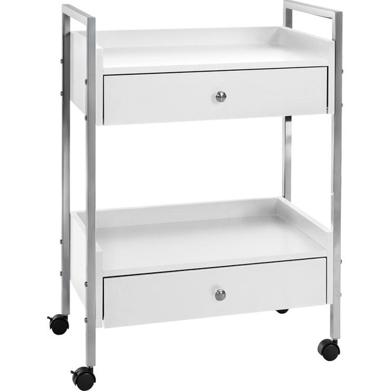 CLP Chariot à ustensiles de luxe sur roulettes avec deux tiroirs,blanc