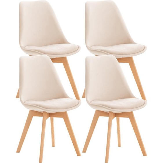 CLP Ensemble de 4 chaises de salle à manger Linares avec structure en hêtre,beige velours
