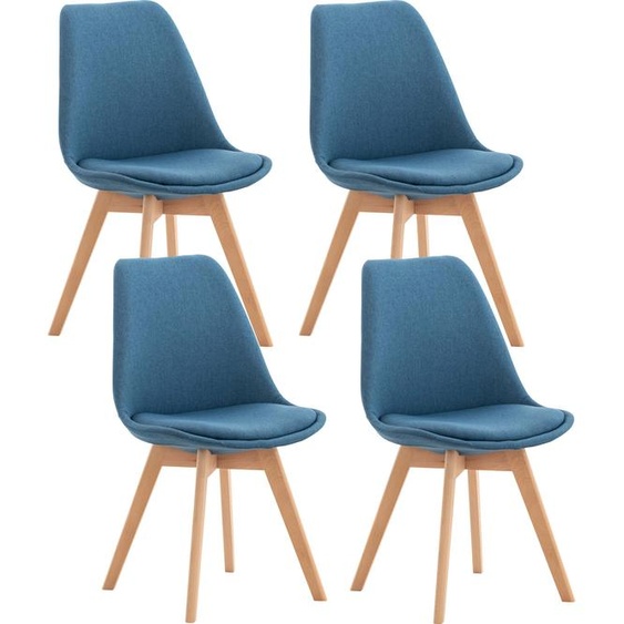 CLP Ensemble de 4 chaises de salle à manger Linares avec structure en hêtre,bleu Tissu