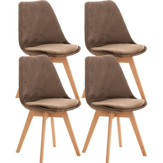 CLP Ensemble de 4 chaises de salle à manger Linares avec structure en hêtre,velours marron foncé