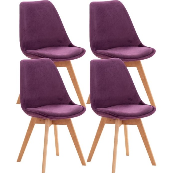 CLP Ensemble de 4 chaises de salle à manger Linares avec structure en hêtre,velours violet