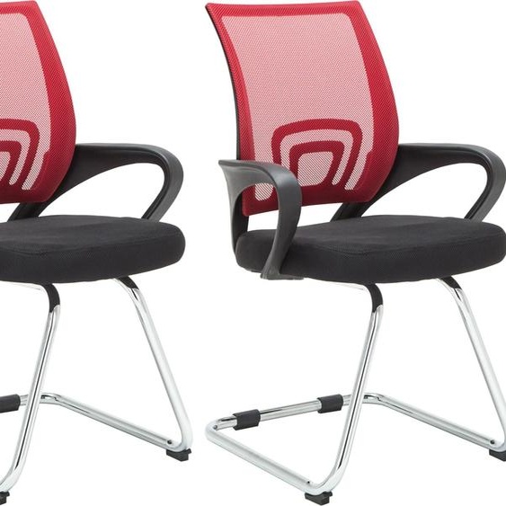 CLP Lot de 2 chaises à piètement luge Eureka avec revêtement résille et accoudoirs,rouge