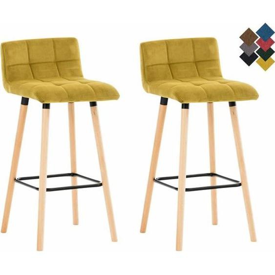 Tabouret de Bar - CLP - Lincoln - Velours Jaune - Lot de 2 - Style Scandinave