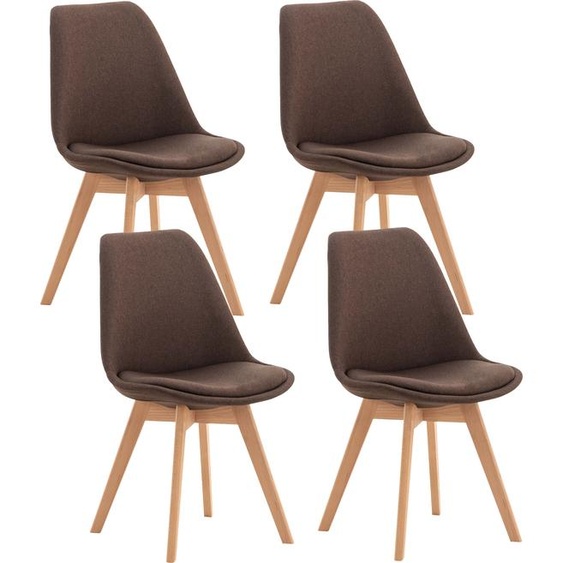 CLP Lot de 4 chaises de salle à manger Linares avec piètement en hêtre,tissu brun