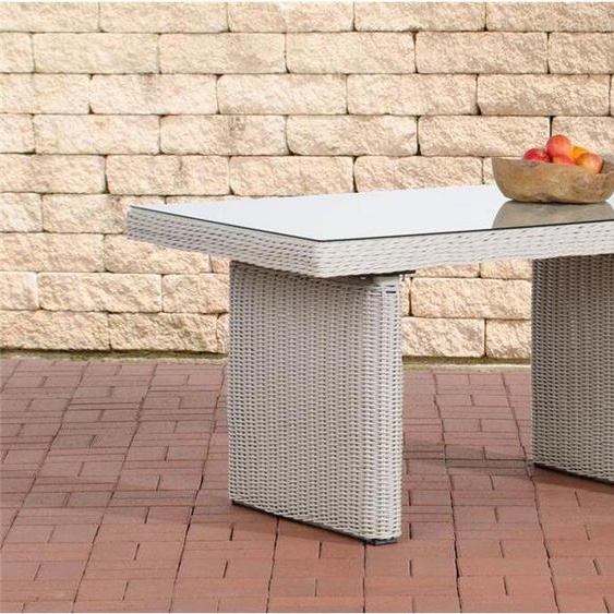 CLP Table de salle à manger en poly rotin Fisolo 5 mm Plateau de verre en rotin rond 5 mm Verre de sécurité,blanc perle