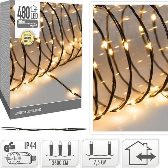 Cluster éclairage de Noël 480 LED fil 36 mètres lumière blanche extra chaude