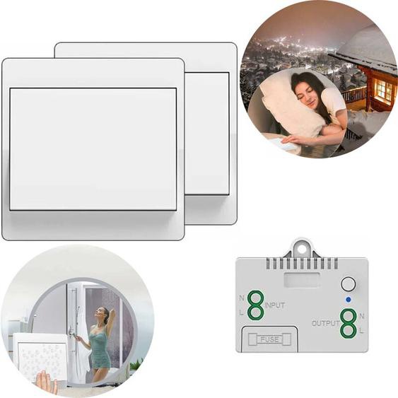 1TO 2 Interrupteur Sans fil Kit, Sans Pile Interrupteur 50M-200M Sans Fil Emetteur Radio 10A avec Contrôleur de Récepteur de lumière Radio,