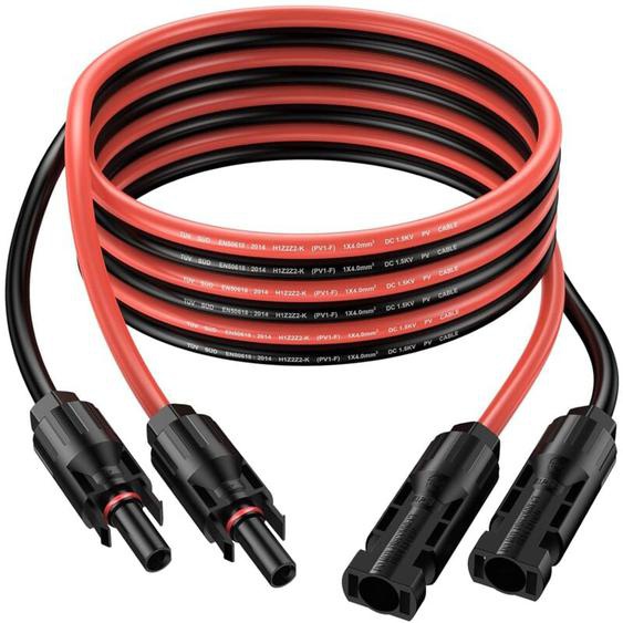 6m 2xCâbles dExtension 4 mm²/12 awg pour Panneau Solaire Photovoltaique avec IP68 Etanche avec Connecteurs Femelle et Mâle sur Câble de raccordement