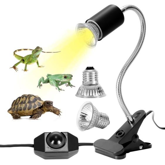 Kit Lampe Chauffante Tortue Terrestre Lampe Reptiles Chauffante avec 2 Ampoule uva uvb 25W 50W Lampe Tortue Terrestre de Base Longue 360 Rotation