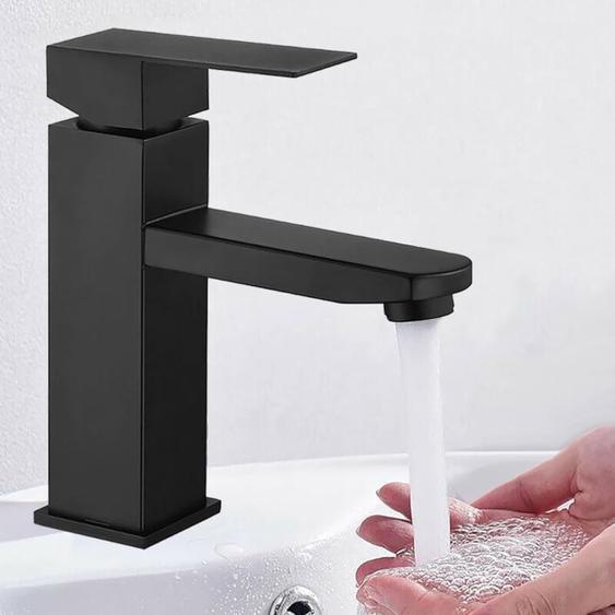 Coavas - Mitigeur lavabo noir acier inoxidable levier unique eau chaude et froide avec 2 tuyaux(60cm) inclus robinet lavabo noir mitigeur salle de