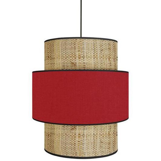 COCHIN-Suspension cylindre tissu  noir Abat-jour: cylindre tissu rouge 1 ampoule E27 inspiration nordique P40xD40xH106cm
