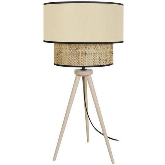 COCHIN T-Lampe à poser trépied bois naturel Abat-jour: cylindre tissu beige 1 ampoule E27 inspiration nordique P30xD30xH50cm
