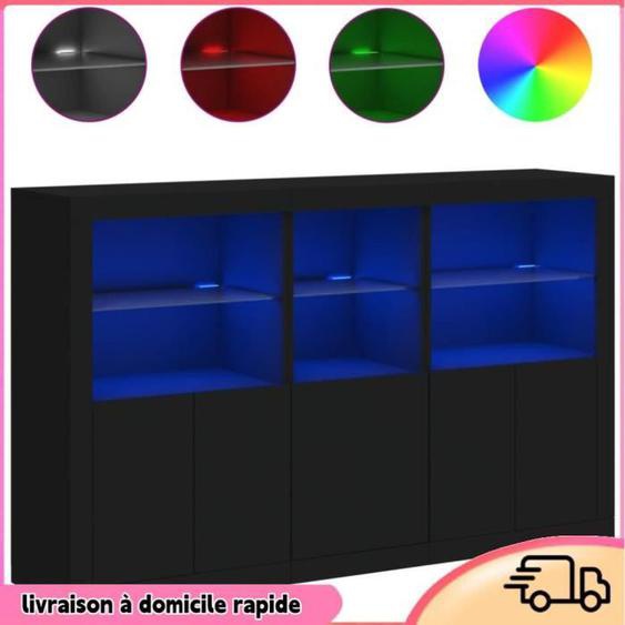 Cocosity Buffet avec lumières LED noir 162x37x100 cm - 7894202824679
