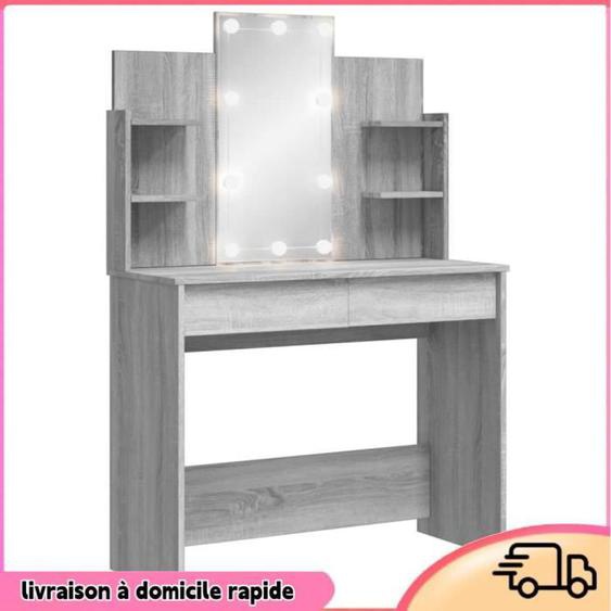 Cocosity Coiffeuse avec lumières LED sonoma gris 96x40x142 cm - 7894202866518