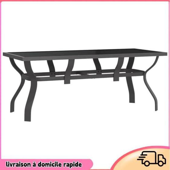 Cocosity Table de jardin Gris et noir 180x80x70 cm Acier et verre - 7894202829155