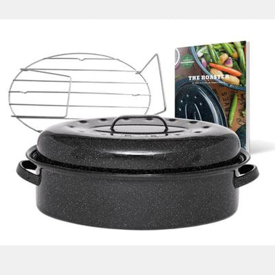 Cocotte en acier émaillé + grille + livre de recette, Roaster