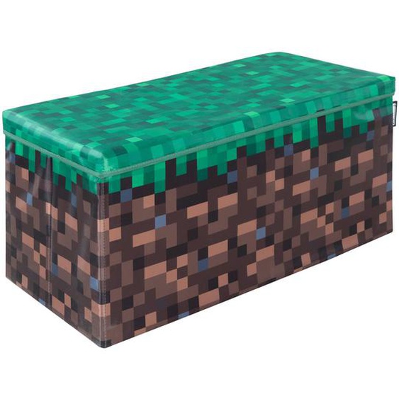 Coffre À Jouet Et Siège Pliable 2en1 Minecraft - Bloc Dherbe Marron / Vert - Grand