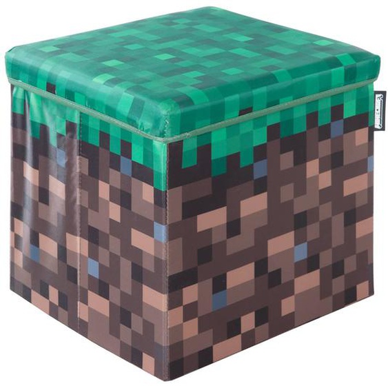 Coffre À Jouet Et Siège Pliable 2en1 Minecraft - Bloc Dherbe Marron / Vert - Petit