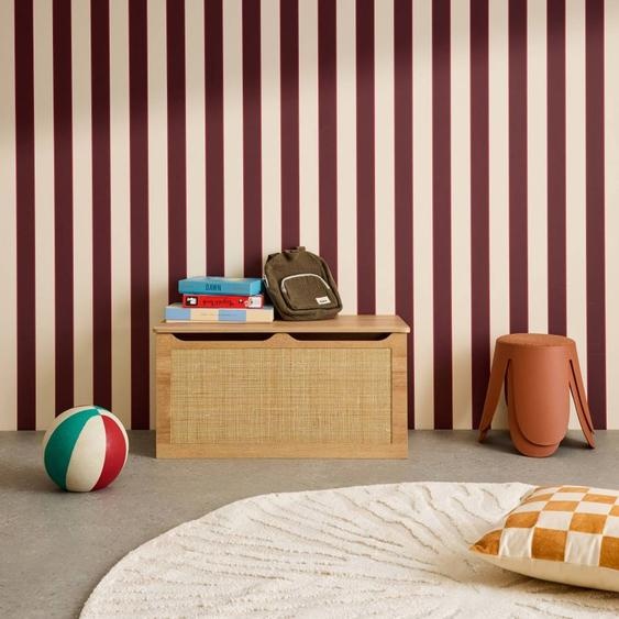 Coffre À Jouets Décor Bois Cannage, Couvercle, Poignées Latérales Pour Chambre Enfant Naturel