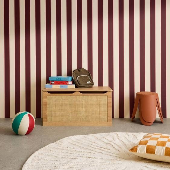 Coffre À Jouets Décor Bois Cannage, Couvercle, Poignées Latérales Pour Chambre Enfant Naturel