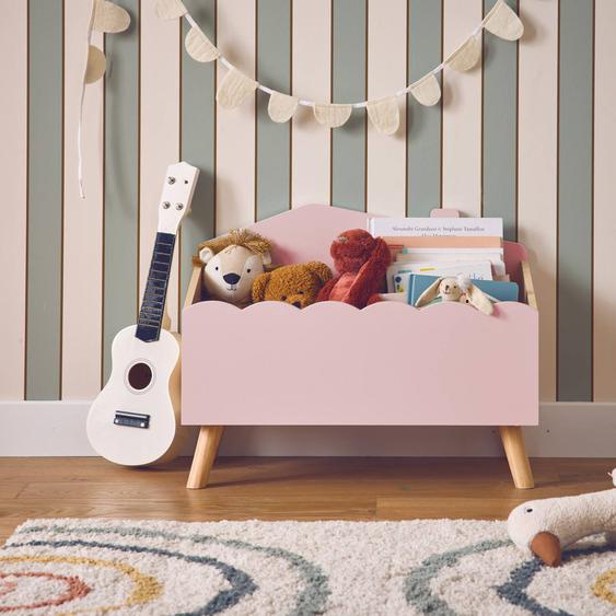 Coffre À Jouets Enfant Effet Bois Azur Rose