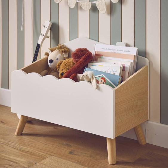 Coffre À Jouets Enfant Effet Bois, L 58 X P 28 X H 44,5 Cm Blanc