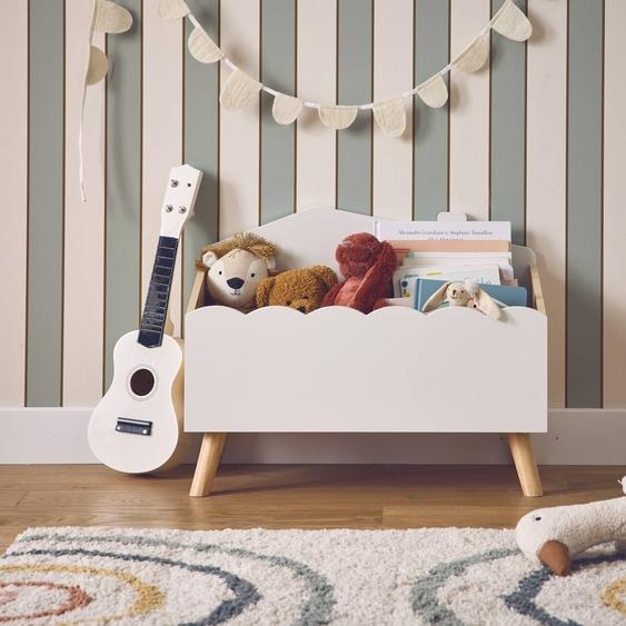 Coffre À Jouets Enfant Effet Bois, L 58 X P 28 X H 44,5 Cm Blanc