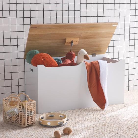 Coffre À Jouets - Tobias - , 80x40 Cm, Couvercle Rabattable, Poignées Latérales Blanc