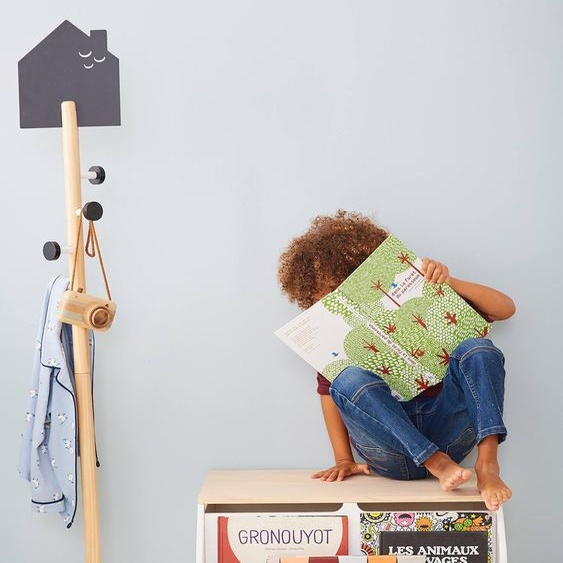 Coffre à livres et jouets SCHOOL blanc - bois - ardoise