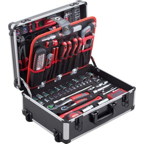 Coffre à outils complet – Rempli dun jeu doutils dans un coffre et une caisse à outils – Jeu de clés et de tournevis et outils à main – 156 pièces