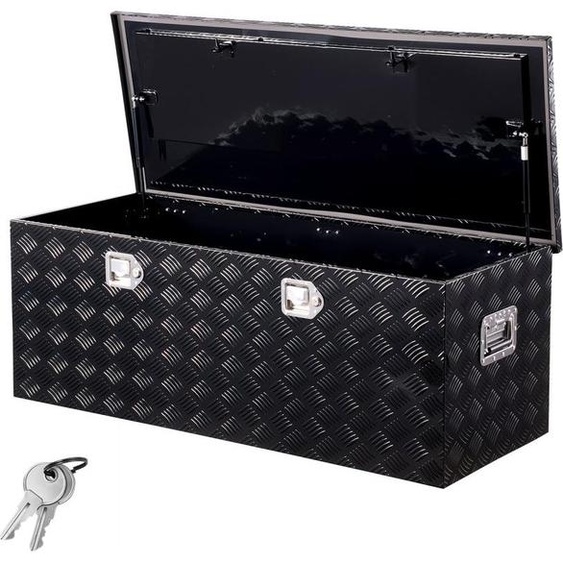 Coffre à outils en aluminium pour les plateformes de chargement des remorques - Noir