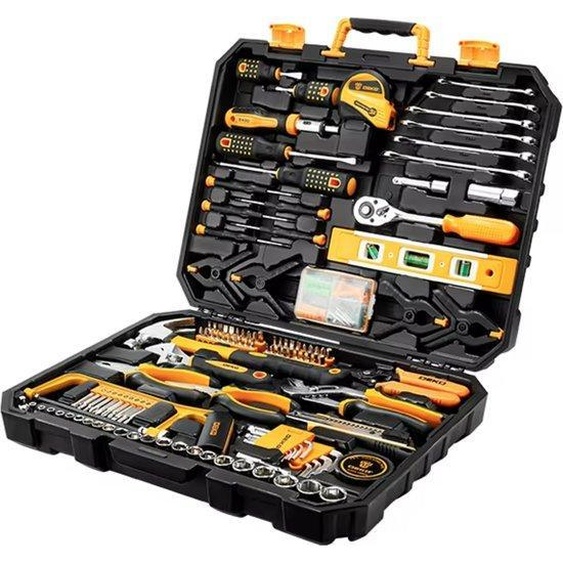 Coffre à outils - Jeu doutils - 228 pièces - Jaune - Bien rempli - Coffre métallique