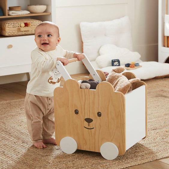 Coffre à roulettes Ourson bois
