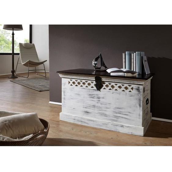 Coffre - Bois massif de manguier ciré (Blanc antique) - Style Campagne Chic - CASTLE ANTIK #255
