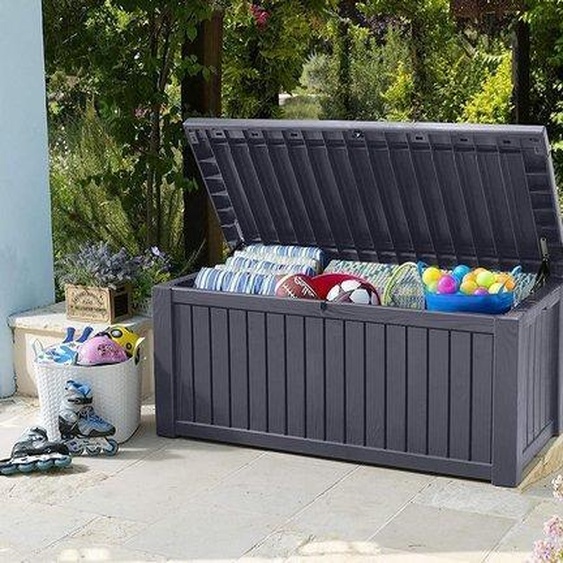 Grande caisse étanche avec aération, pouvant accueillir 2 personnes, 100 % anti-moisissure, couvercle imitation bois anthracite, capacité de charge de 250 kg