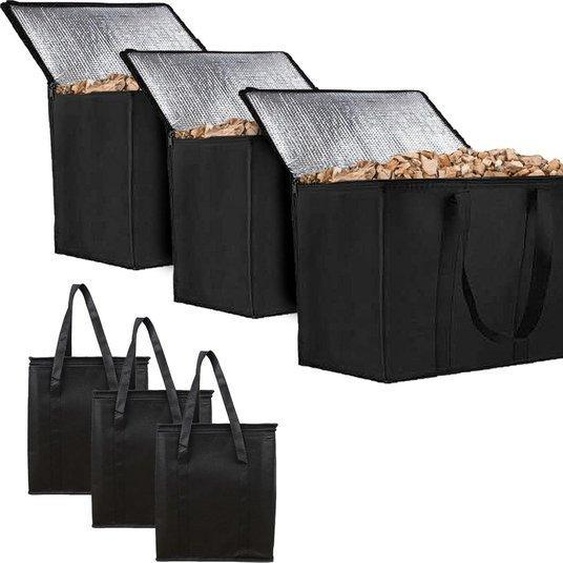 Coffre de rangement à trois compartiments avec poignées - Bac de rangement pour carreaux - Bac de rangement pour bois, charbon et charbon de bois - Bac de rangement pour barbecue