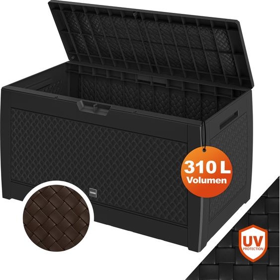 Coffre de Rangement Anthracite Malle 310 litres Stockage Coussins avec roulettes Extérieur Jardin