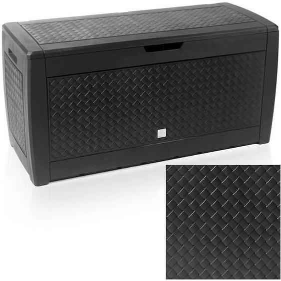 Coffre de Rangement Aspect osier Anthracite Malle 310 litres Stockage Coussins avec roulettes Extérieur Jardin